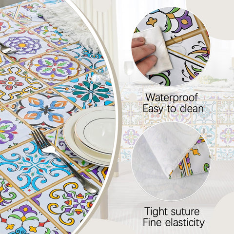 Xirggur durable vinyl tablecloth highlighting sturdy material and reuse potential.