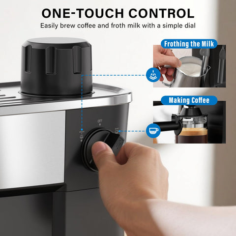 XIXUBX espresso machine frothing action with creamy milk texture