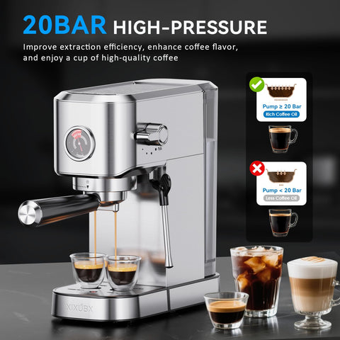 XIXUBX milk frother attachment showing silky microfoam for lattes