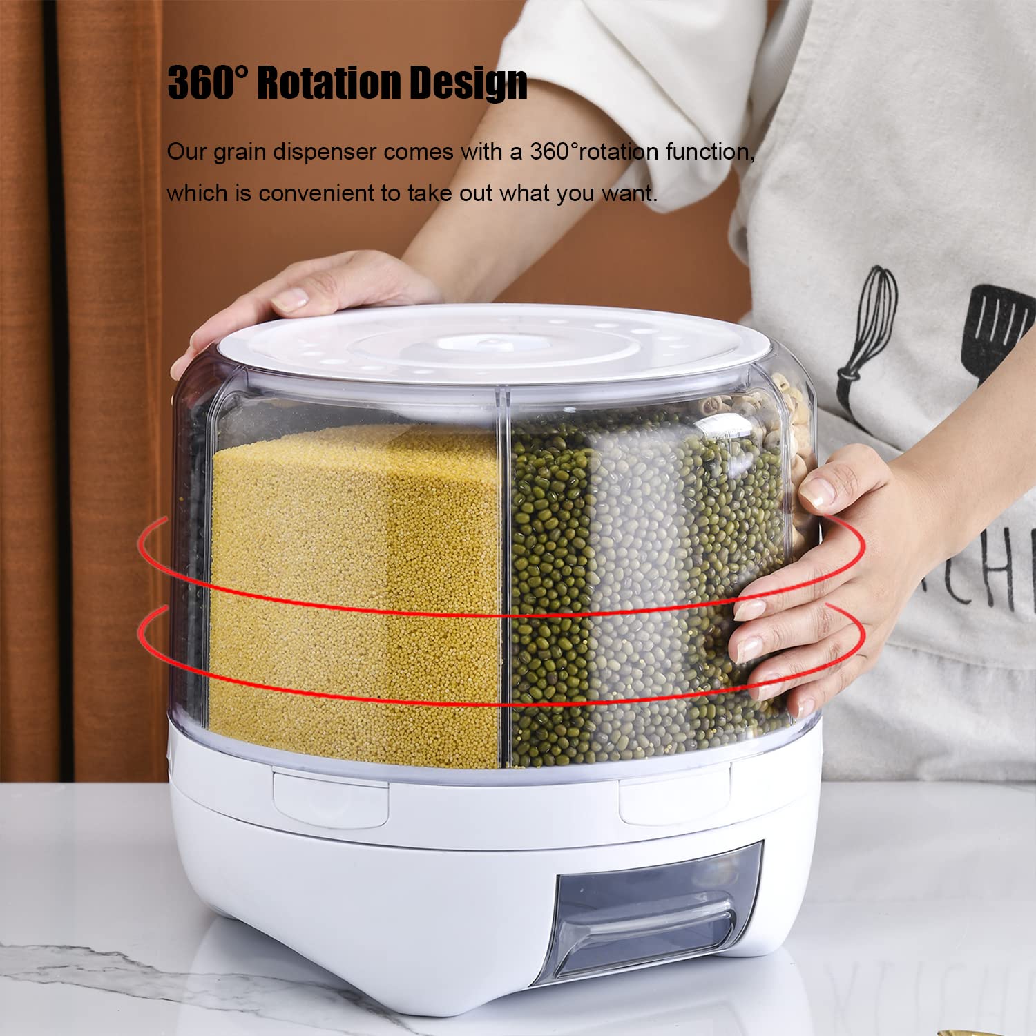 XIYAO six-grid storage shows organized, portioned portions for staples like beans and rice.