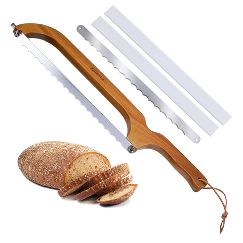 XJHEYLZ sourdough bread knife blade enables even slicing of crusty loaves