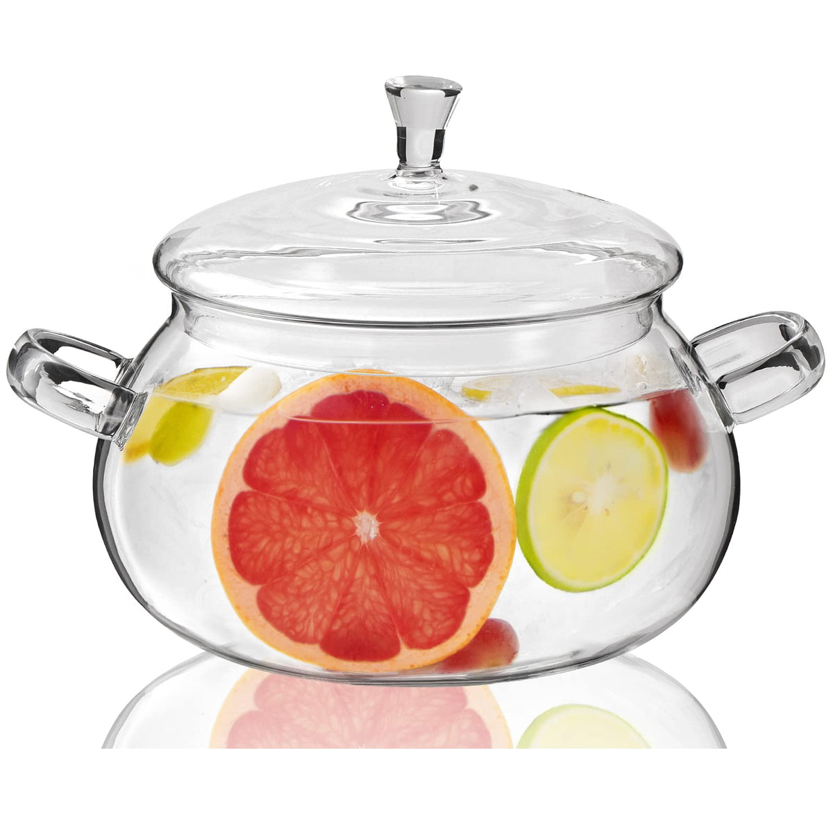 XJLVSV 2450ml glass saucepan with lid showing clear borosilicate glass for even heating.