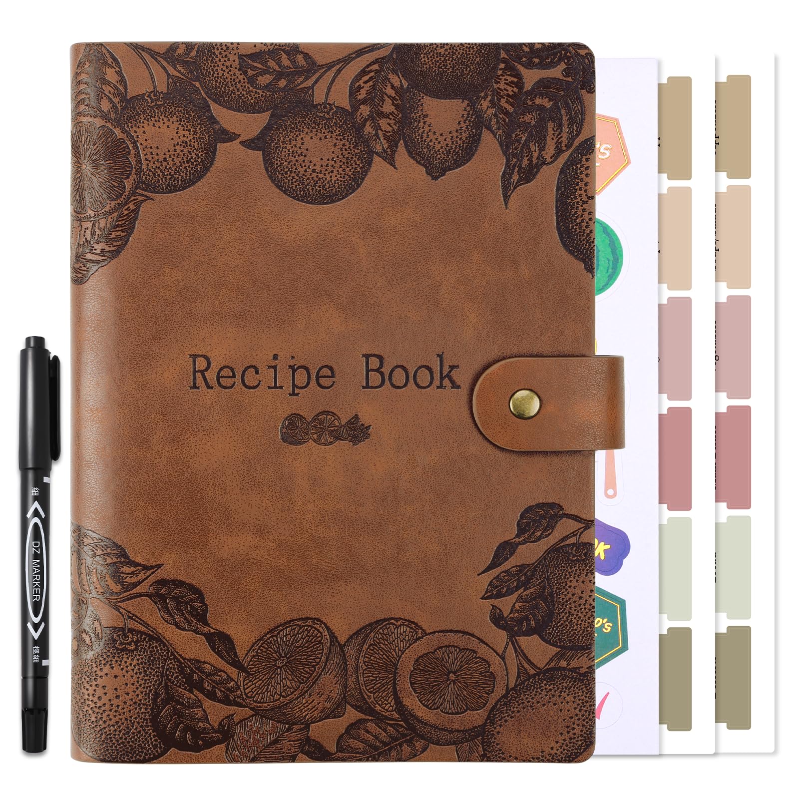 XKDOUS leather recipe book cover in brown leather shown for durable heat resistance in busy kitchens.