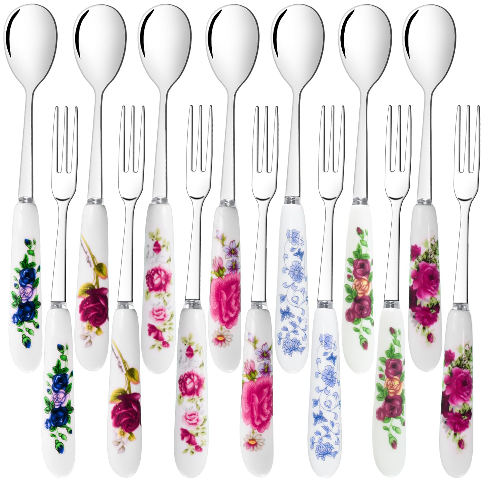 Xlehoely dessert forks and spoons with ceramic handles for elegant dessert service