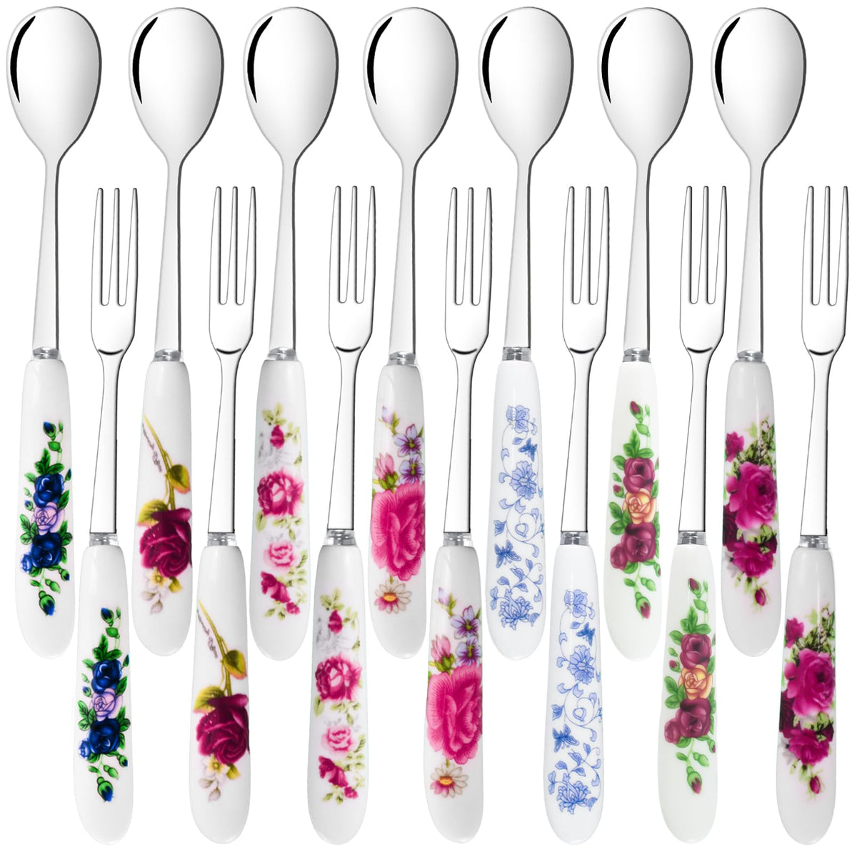 Xlehoely dessert forks and spoons with ceramic handles for elegant dessert service