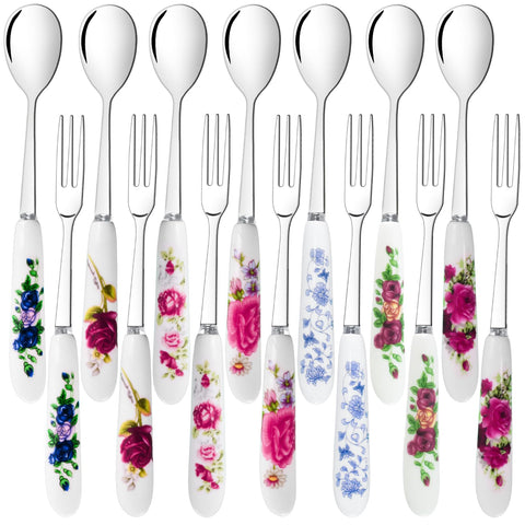 Xlehoely dessert forks and spoons with ceramic handles for elegant dessert service