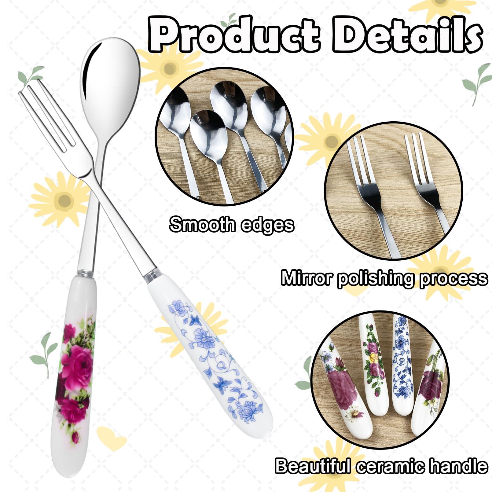 Xlehoely flower-pattern ceramic handles add charm to tea and desserts