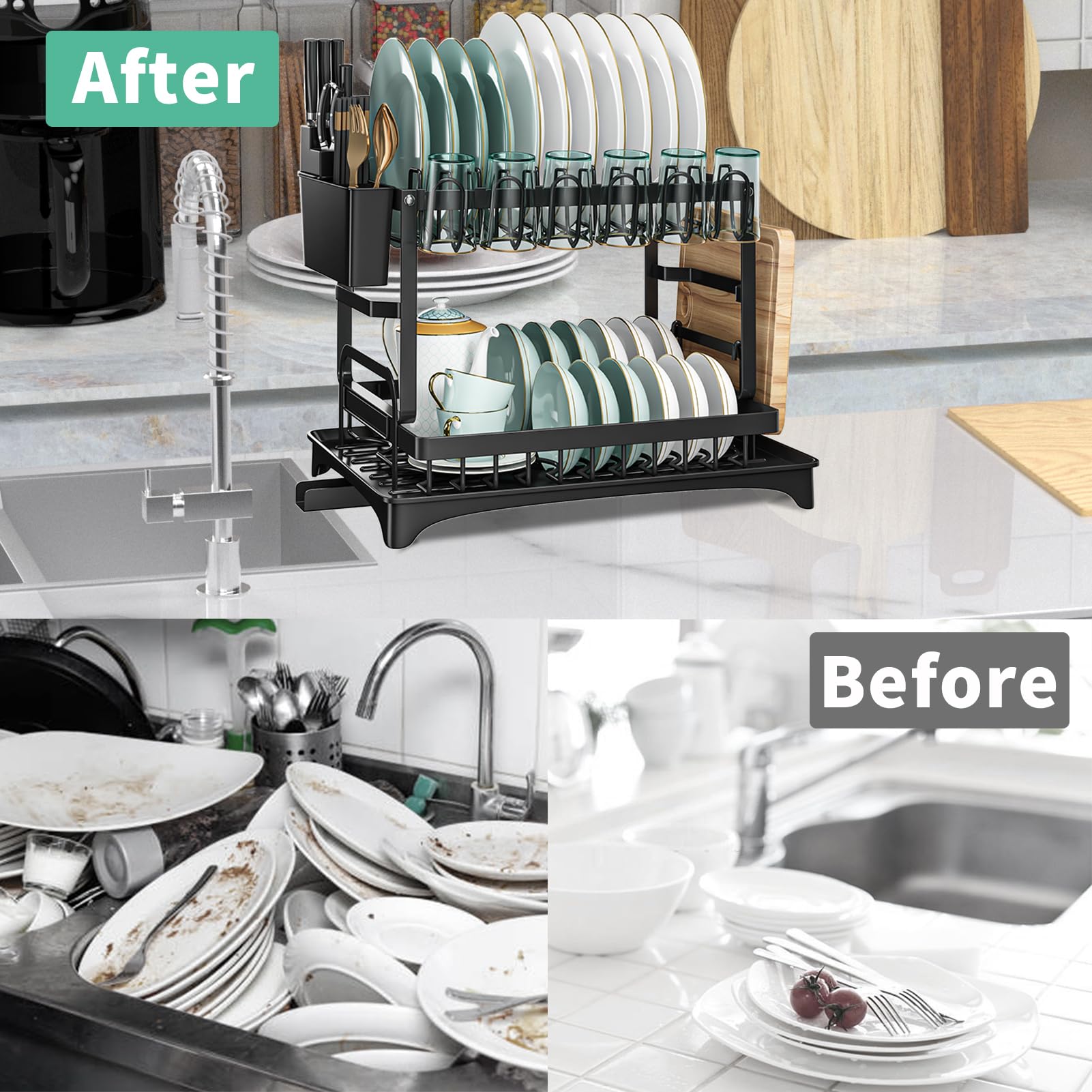 XLMYS cutlery and cup rack keeps utensils neatly organized.