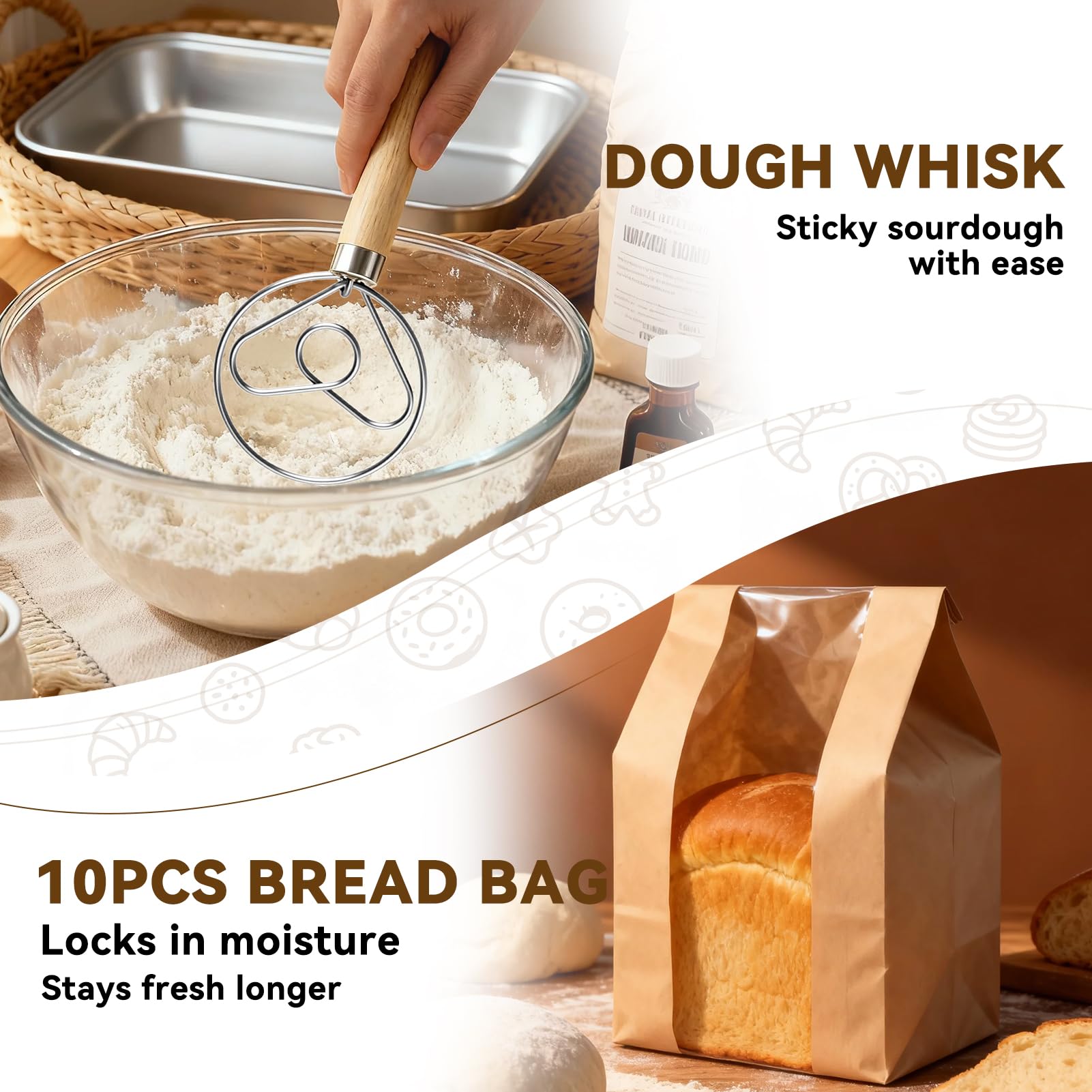 XLMYS Danish dough whisk for efficient mixing.