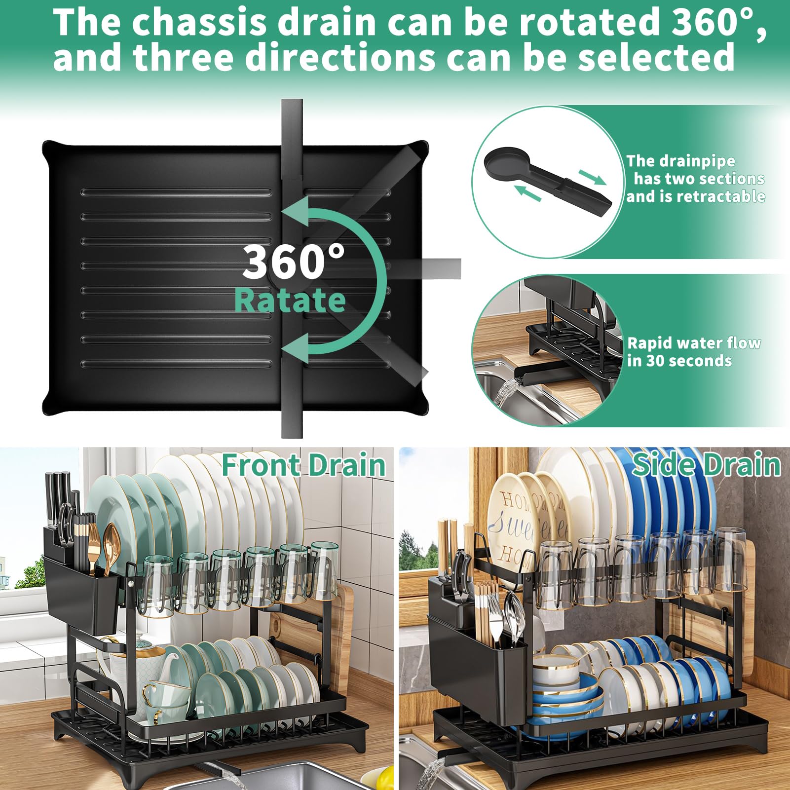 XLMYS over-sink dish drainer keeps countertops dry.