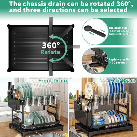 XLMYS over-sink dish drainer keeps countertops dry.