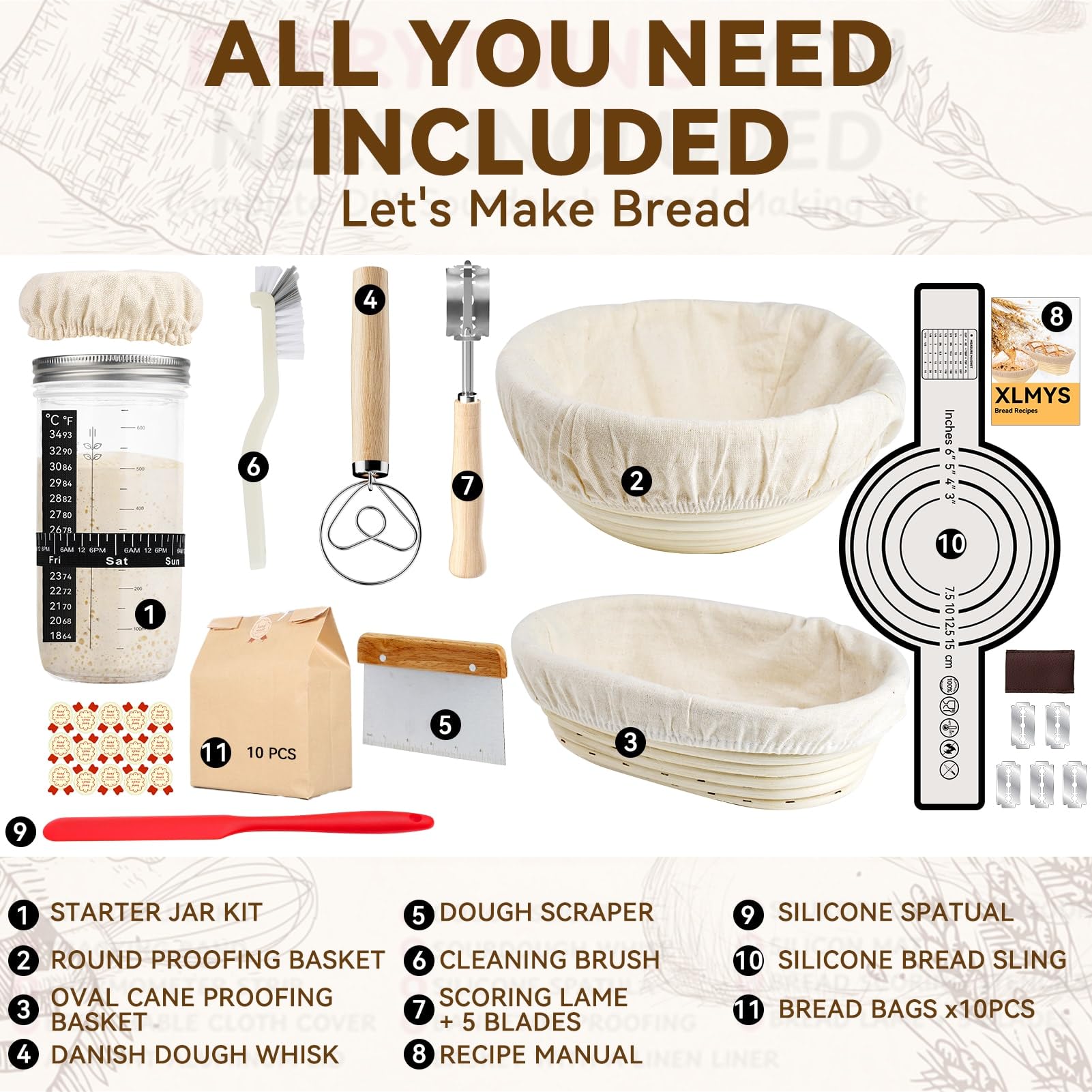 XLMYS round banneton basket for smooth surface and even fermentation.