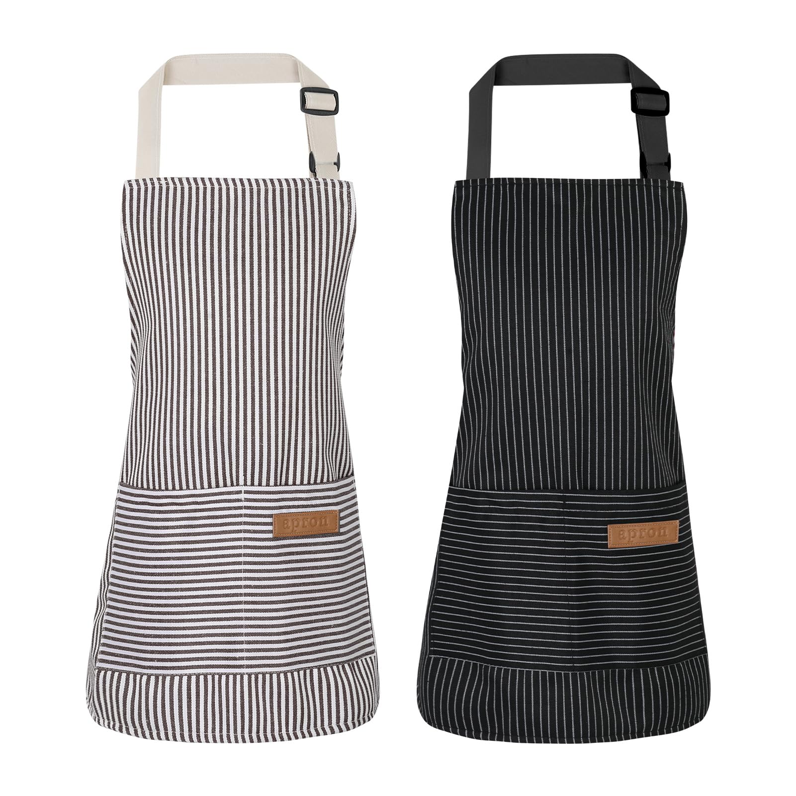 XLSXEXCL 2-pack stripes kids apron front view in black and grey for mess-prone tasks