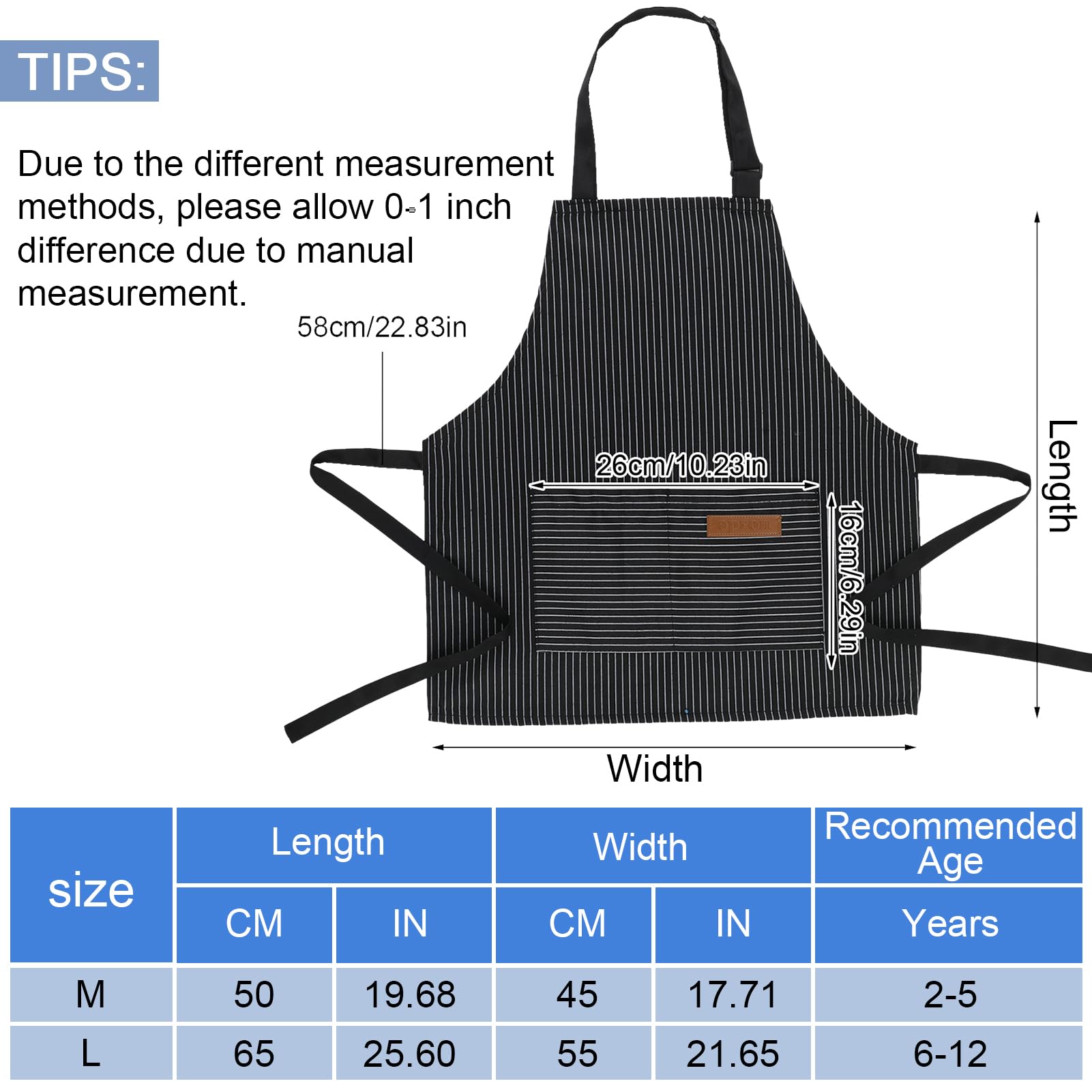 XLSXEXCL stripes kids apron two pockets ready for cooking and crafts