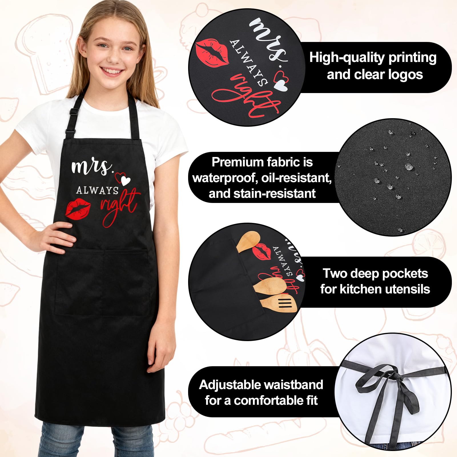 XLSXEXCL Adjustable neck apron, comfortable fit for long cooking sessions.