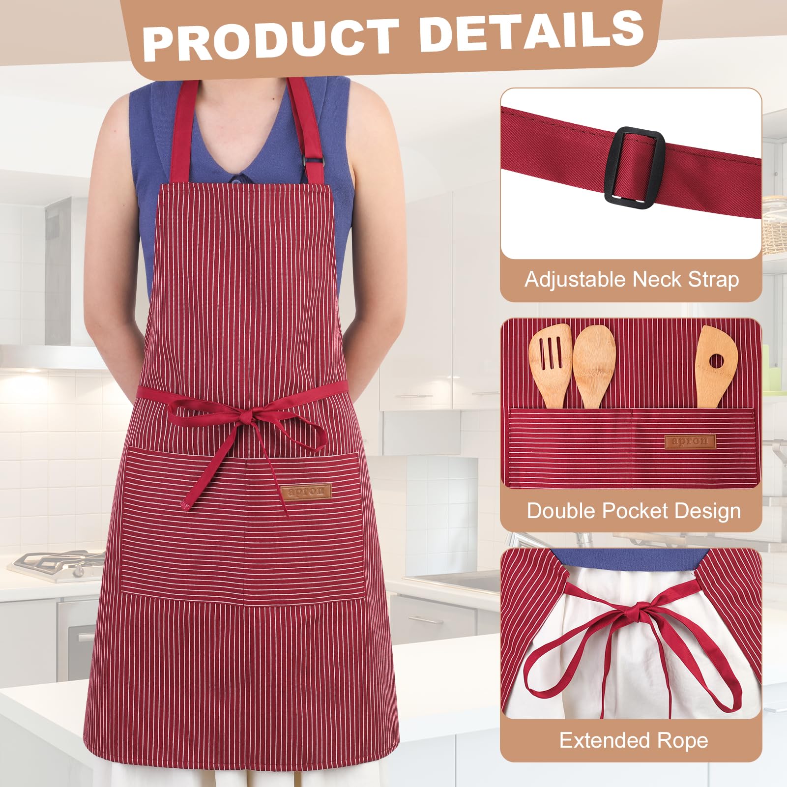 XLSXEXCL striped apron pocket close-up emphasizing two deep pockets for tools