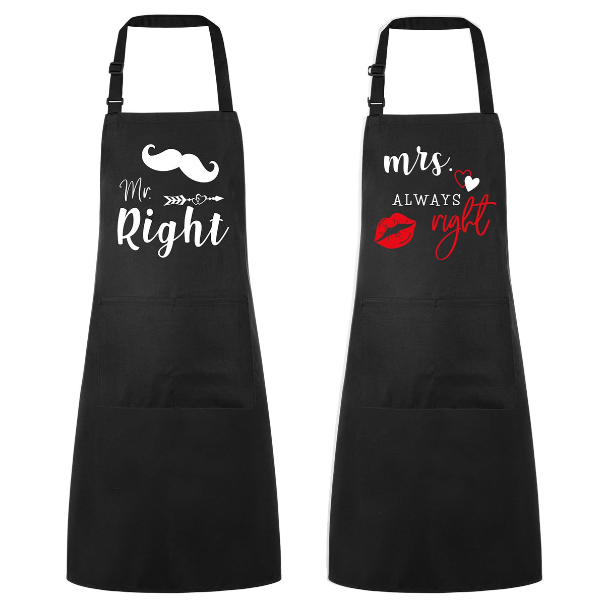 XLSXEXCL Mr Right apron, playful couple kitchen wear for cooking together.