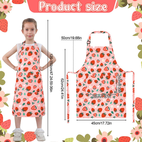 XLSXEXCL strawberry kids apron set back view; convenient storage with two pockets.