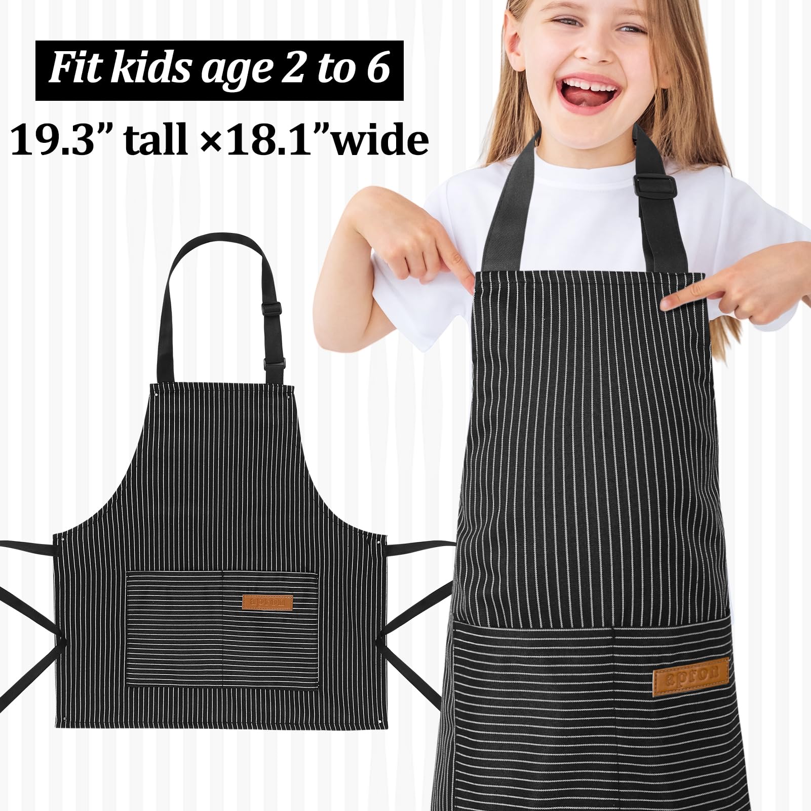 XLSXEXCL two-deep-pockets striped apron helps kids stay organized during activities.