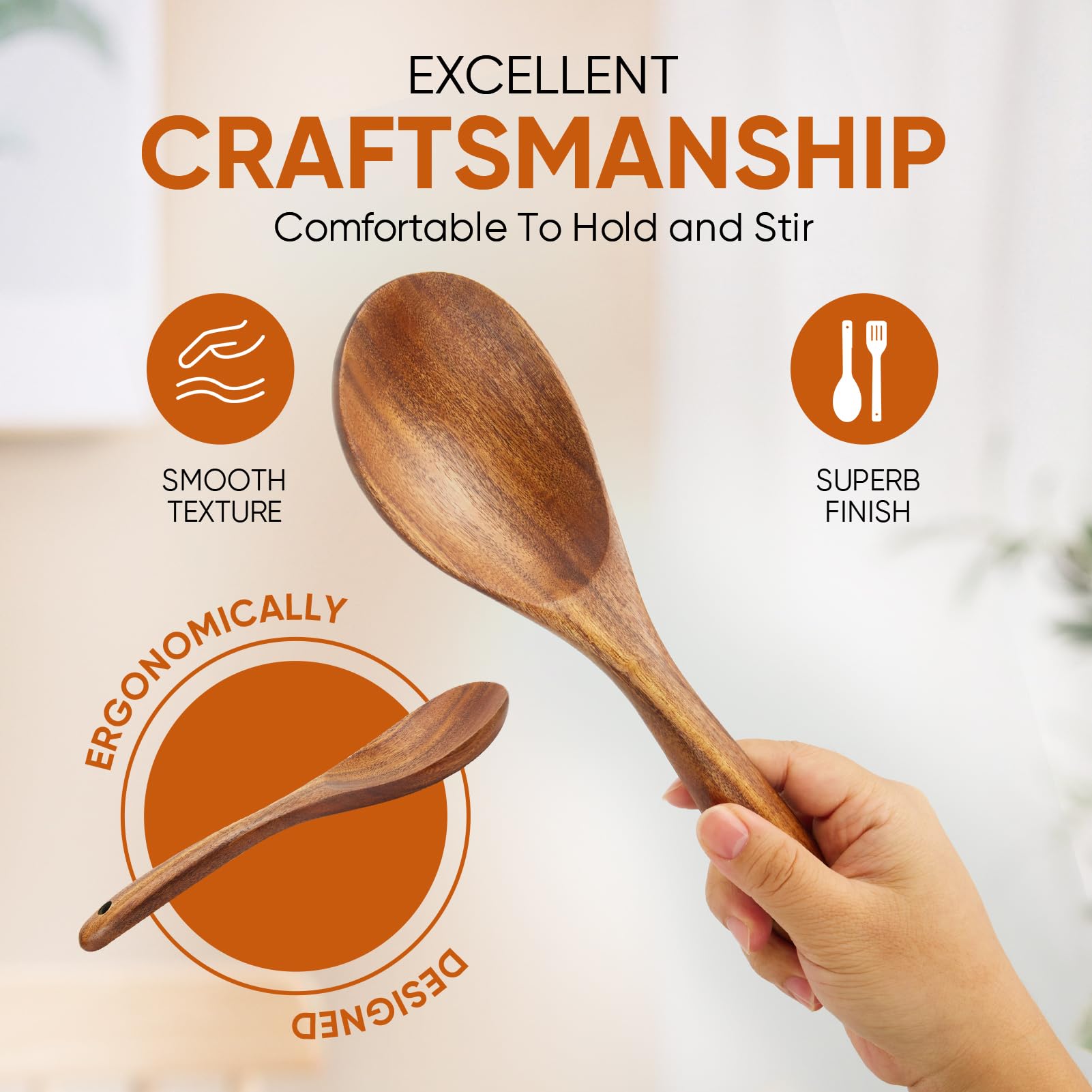 XMYYX EZuncle slotted spoon wooden, versatile for stirring and draining.
