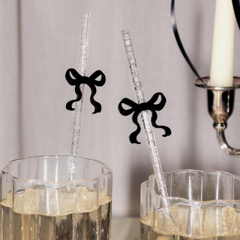 xo, Fetti black bow reusable straw with clear glitter for stylish parties