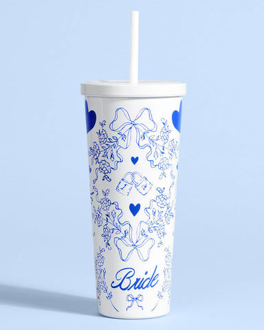 xo, Fetti bride tumbler detailed floral blue design for wedding vibes
