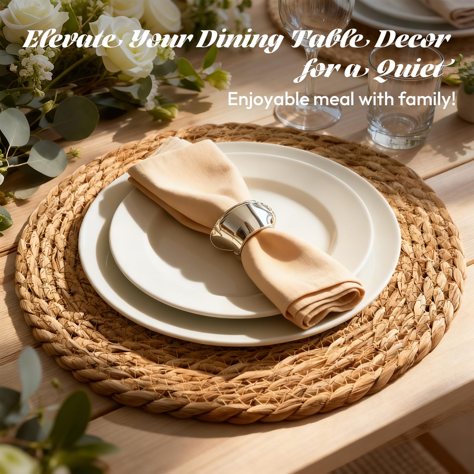 XOHUYD handwoven round charger plate showing sturdy edges and durable design.