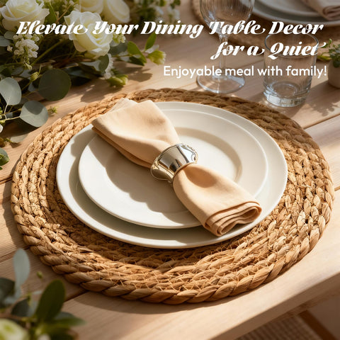 XOHUYD handwoven round charger plate showing sturdy edges and durable design.