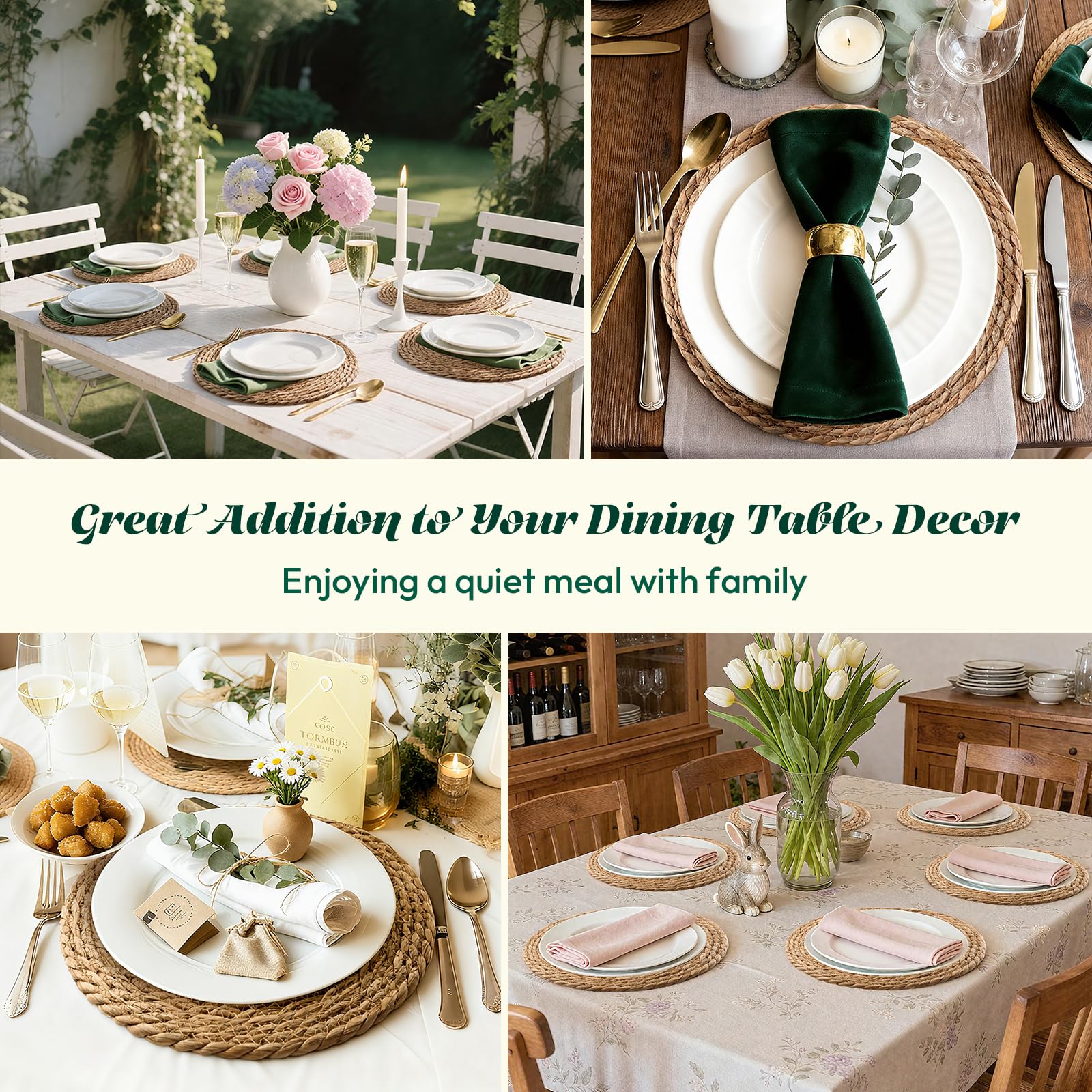 XOHUYD 13-inch round placemat set arranged for a festive dinner gathering.
