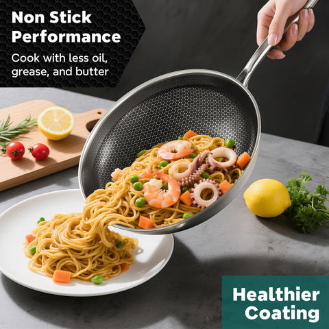 XOHUYD Wok Pan induction-friendly base works on all stoves.