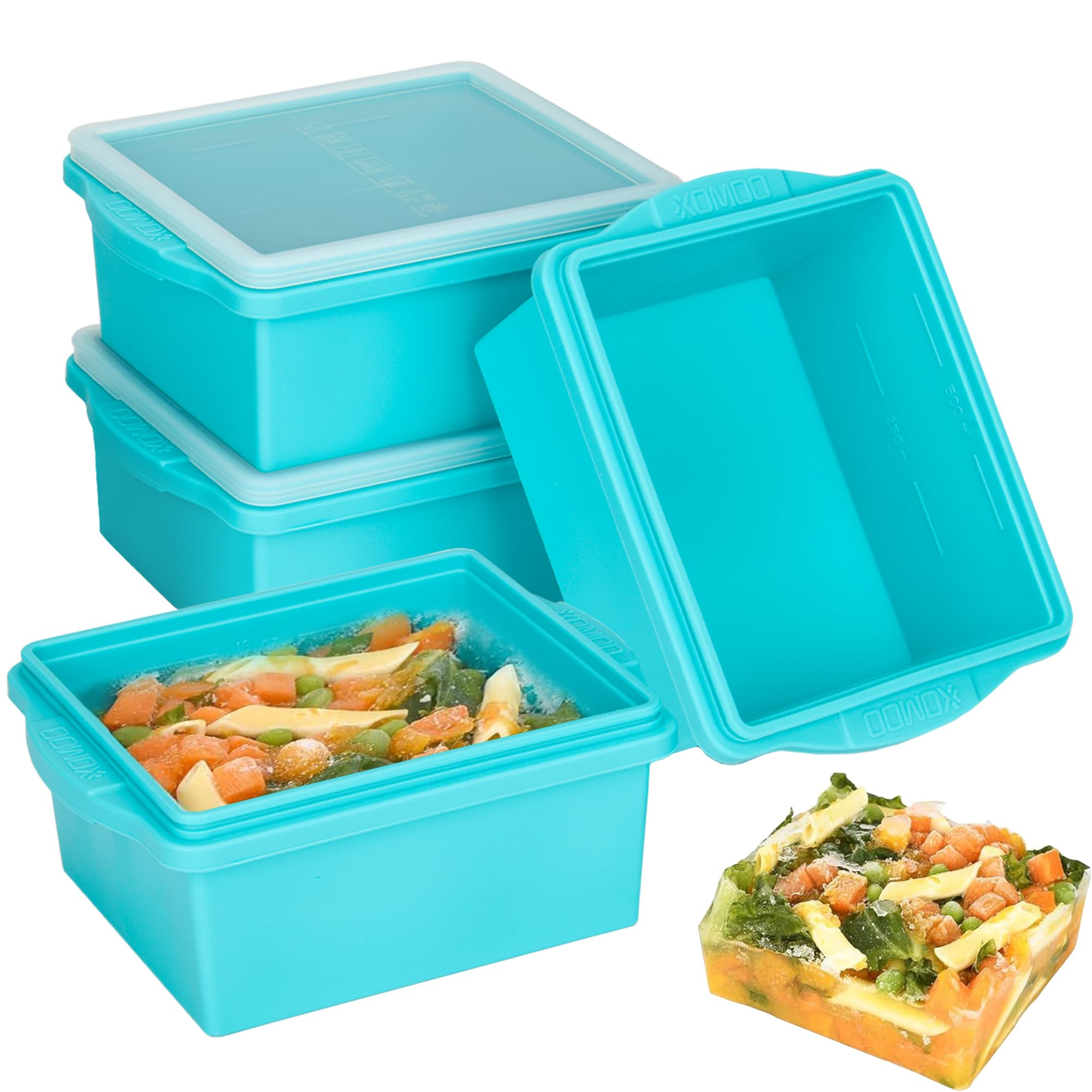 Xomoo 2 Cup silicone freezer tray with lid for leakproof freezer storage