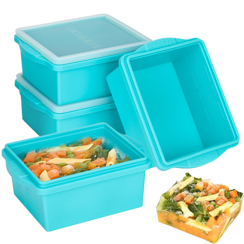 Xomoo 2 Cup silicone freezer tray with lid for leakproof freezer storage