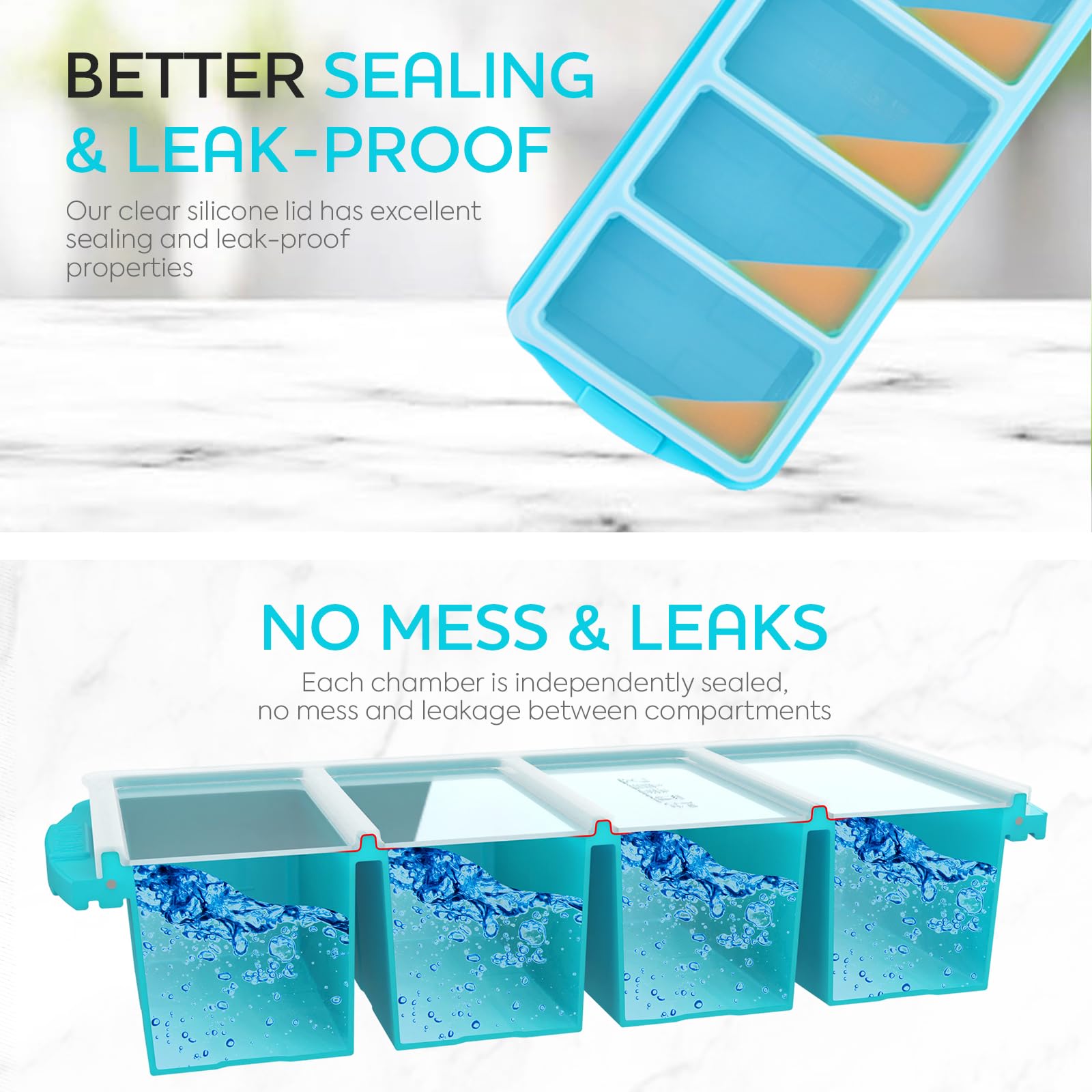 Xomoo BPA-free platinum silicone tray emphasizes reusable, eco-friendly design.
