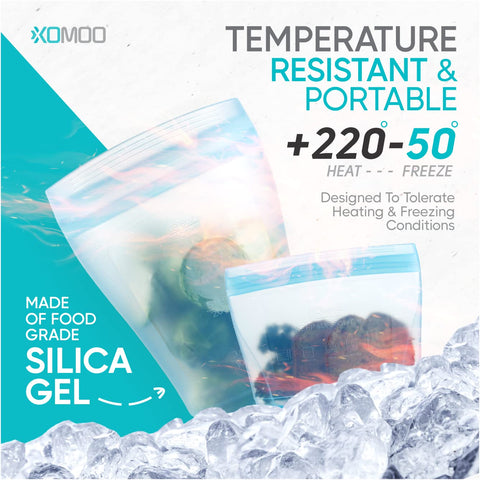Xomoo silicone bag with leak-proof zipper keeps contents sealed.
