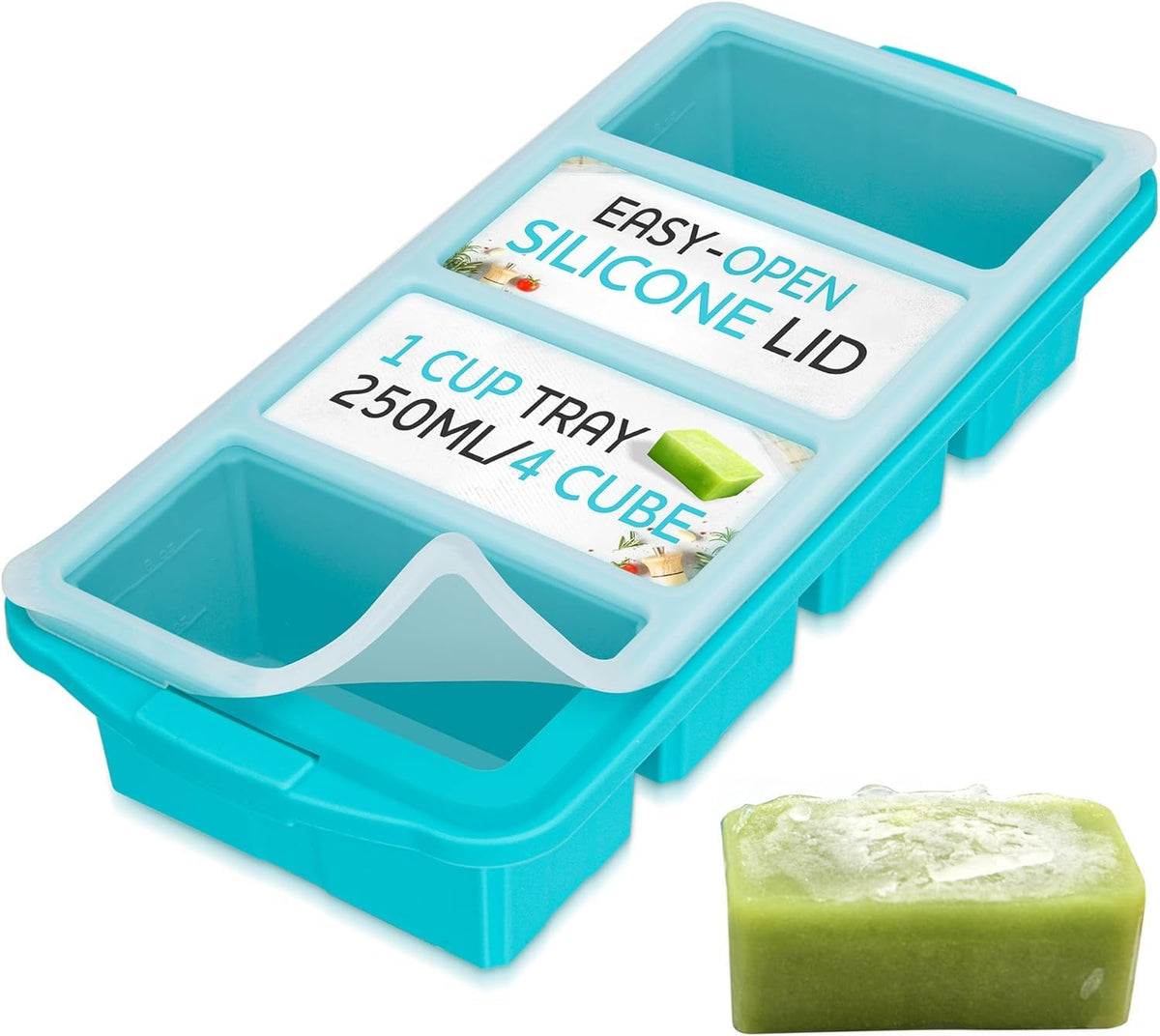 Xomoo silicone freezer tray with lid showing a tight seal for portioned soups.