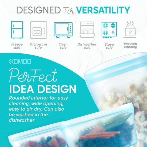 Xomoo temperature-resistant bags work in fridge, freezer, and microwave.