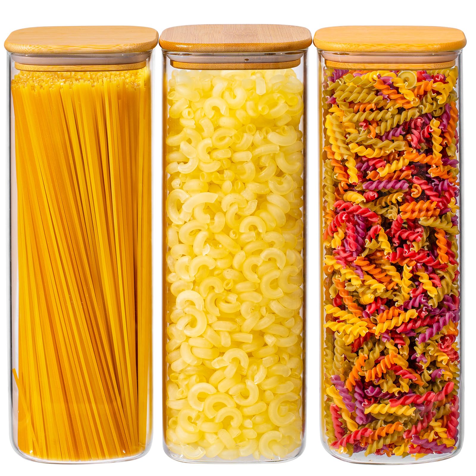 Xoniwis 73oz square pasta containers with lids for easy pasta organization and freshness.