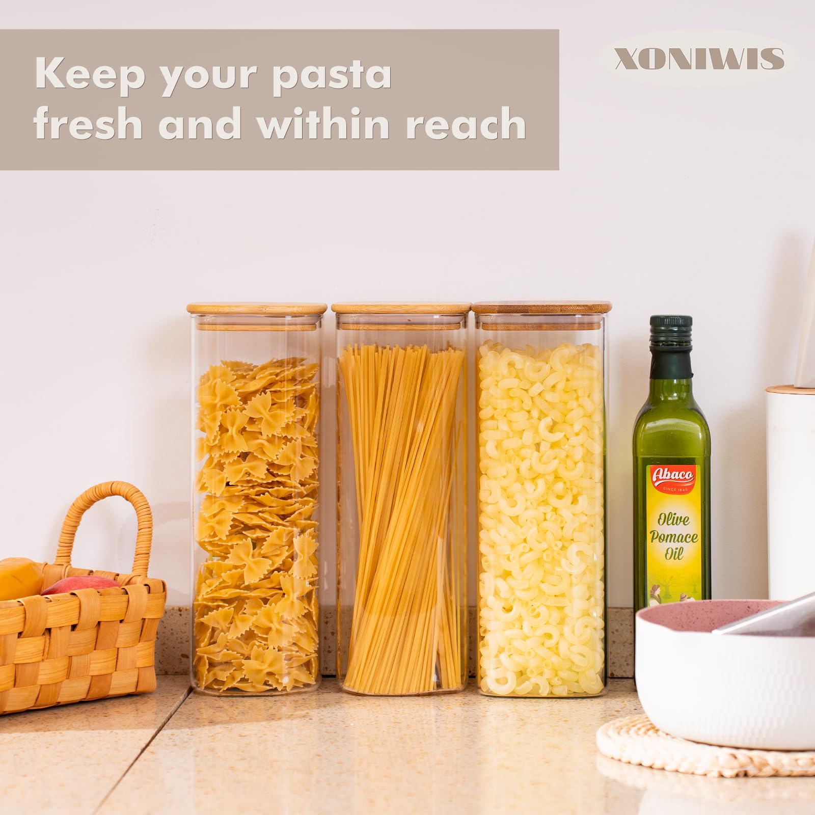 Xoniwis wooden lid with silicone gasket seals tight to protect pantry staples.