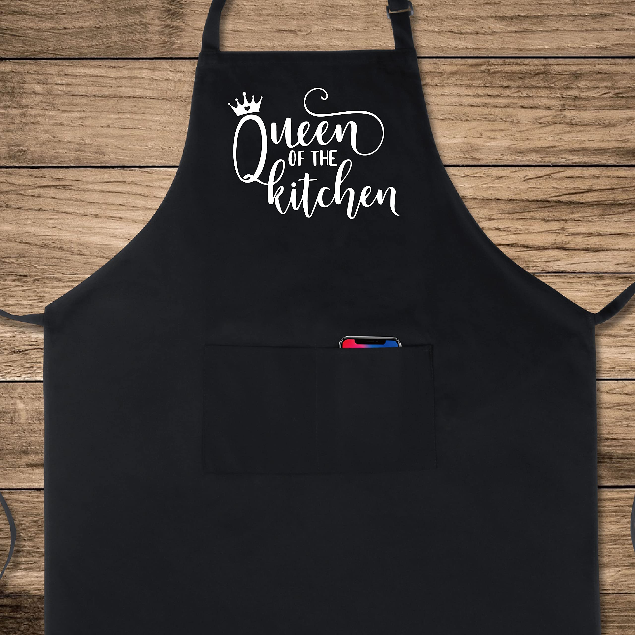Xornis Queen of the Kitchen apron back view showing full-coverage design.
