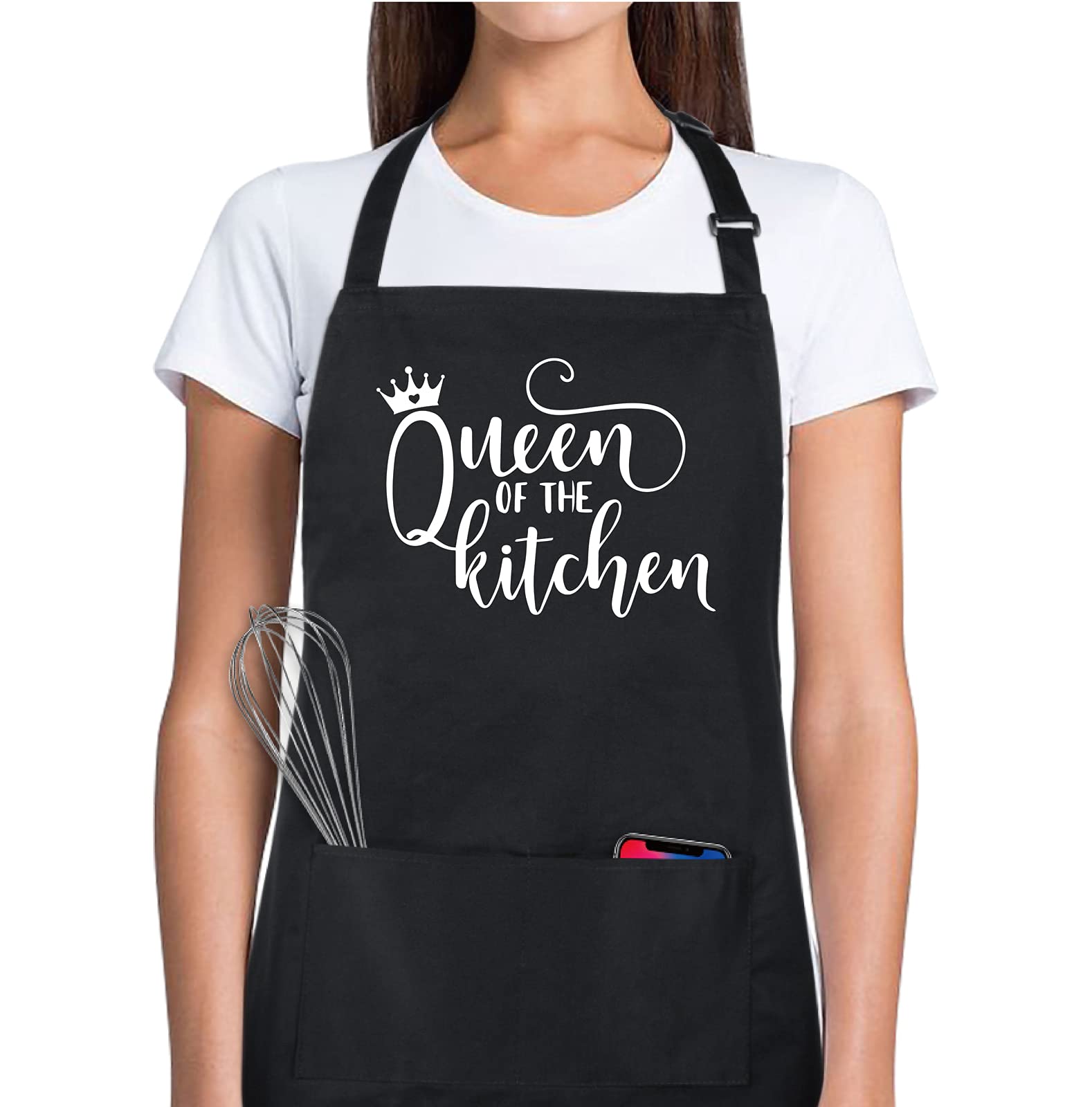 Xornis Queen of the Kitchen apron front view with two practical pockets.