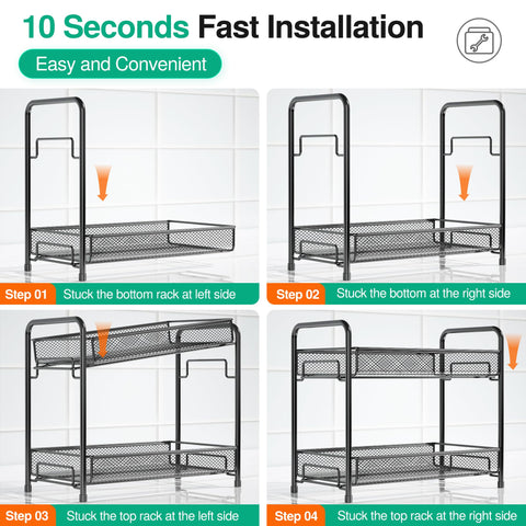 Xpatee two-tier grid design fits kitchen, bathroom, and pantry storage needs.