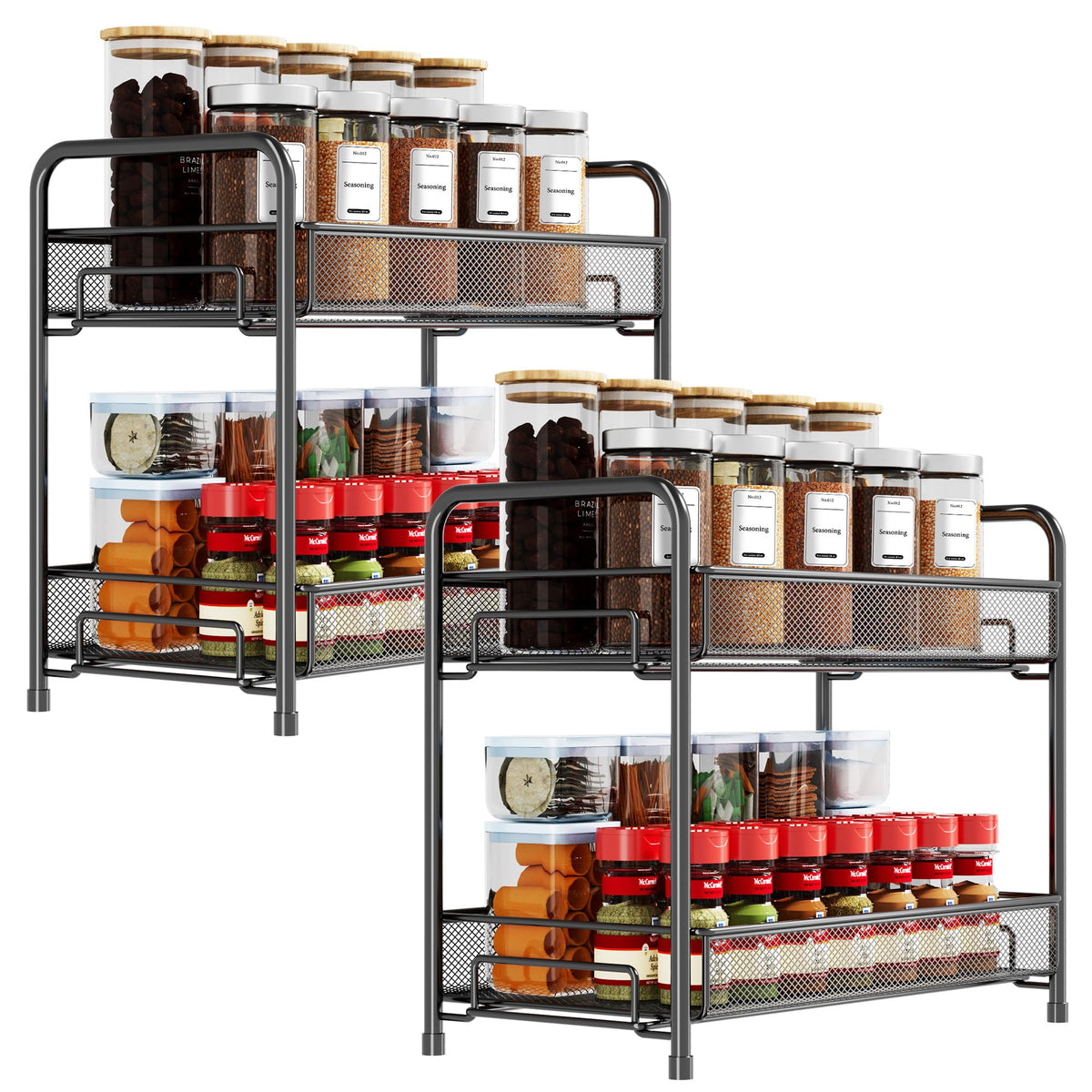 Xpatee spice rack organizer on a countertop saves space and keeps spices within reach.