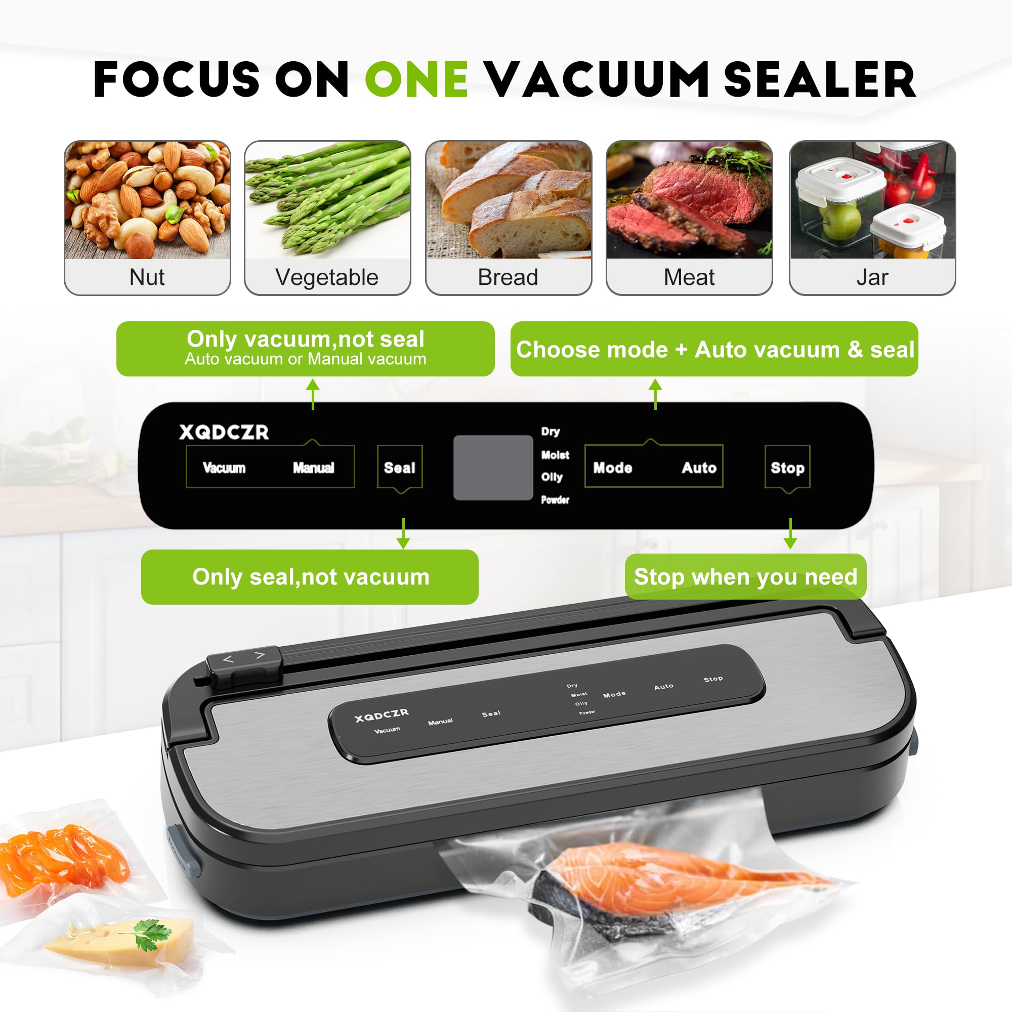 XQDCZR vacuum sealer dry and moist modes help optimize food protection