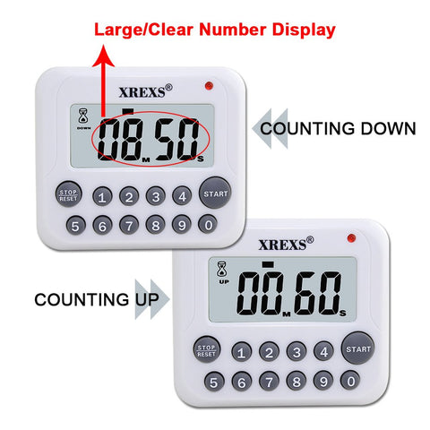 XREXS PS-367 countdown and count up modes for versatile kitchen timing