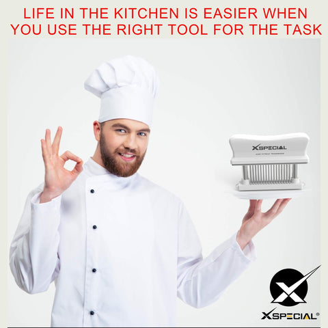 XSpecial ergonomic handle close-up for comfortable tenderizing grip