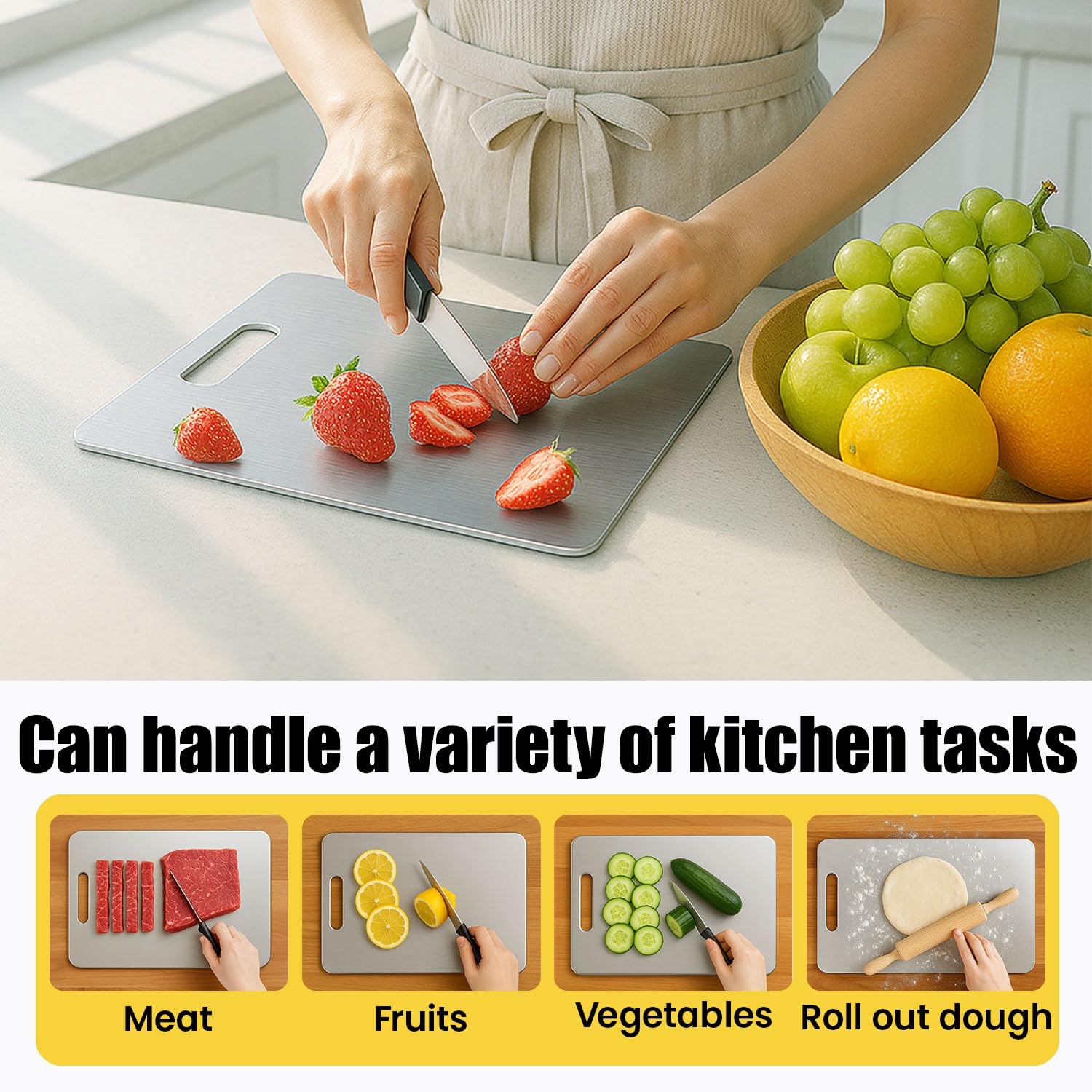 XTBSE Titanium Cutting Board dishwasher safe for quick cleanup.