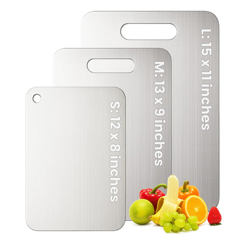 XTBSE titanium cutting board set of 3 top view, compact and durable.