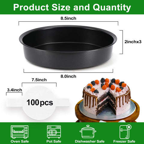 Xtujcya 8-inch round cake pan side view shows straight sides for clean edges.
