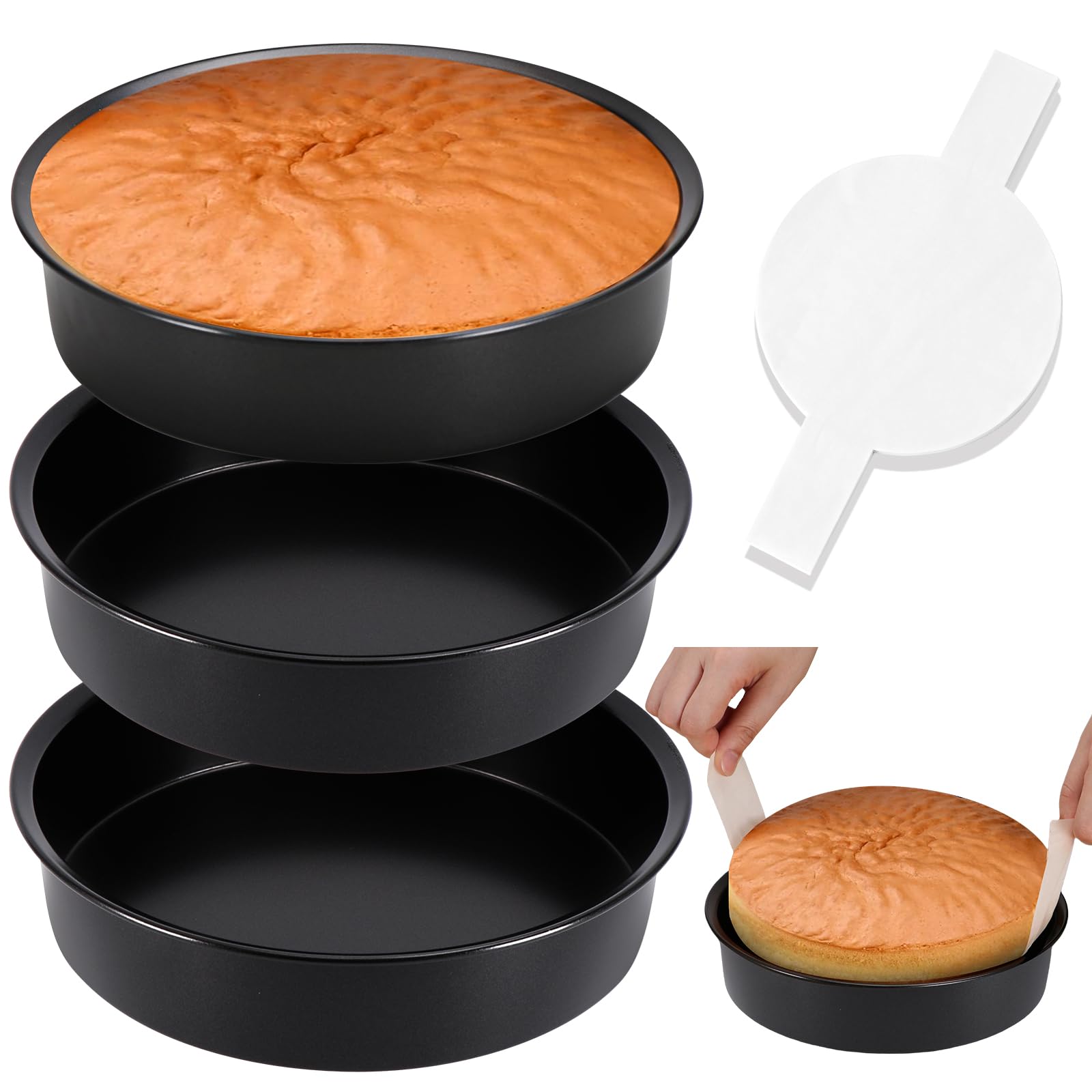 Xtujcya 8-inch round cake pan top view reveals even surface.