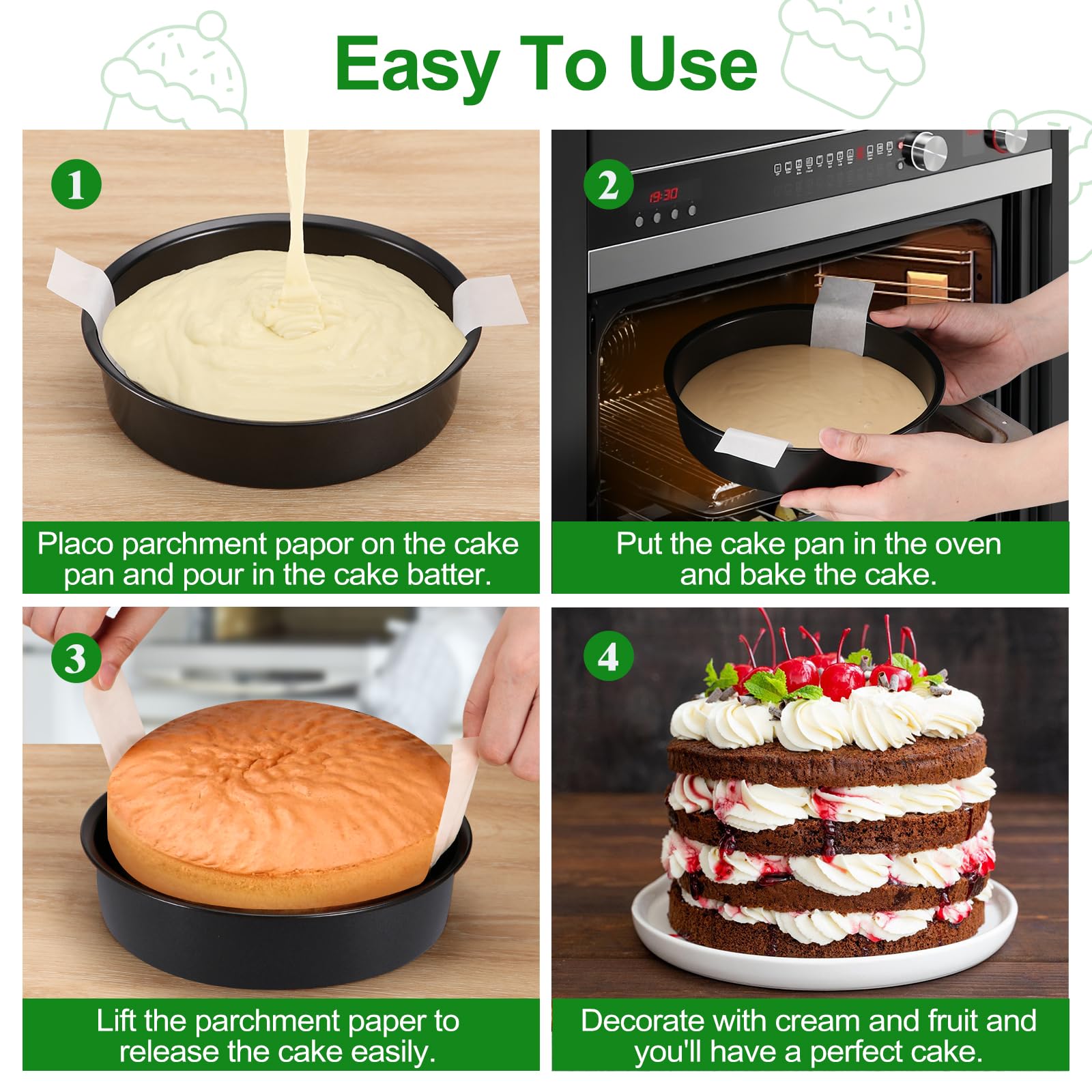 Xtujcya fixed-bottom round cake pan prevents leaks during use.